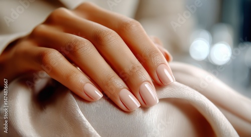 Perfectly Polished Nails Displayed on a Cozy Fabric in Warm Lighting