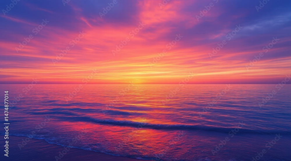 Obraz premium Vibrant colors reflecting off the calm waters at sunset