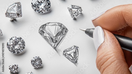 Hand-drawn diamond sketches on paper.
