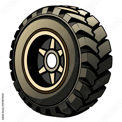 Black rubber car wheel and tire isolated on white