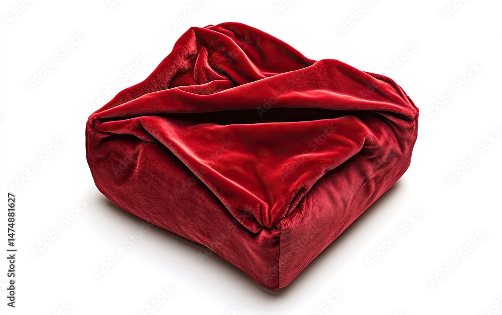 Red velvet square draped over a cushioned form. A luxurious and sophisticated design Red velvet square draped over a cushioned form. A luxurious and sophisticated design
