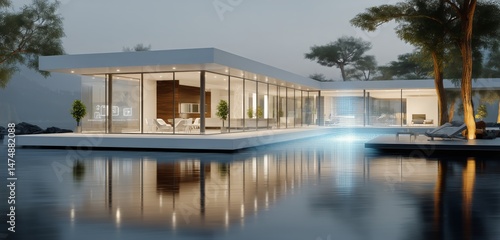 Modern House Overlooking Tranquil Lake With Innovative Design and Lush Surrou...