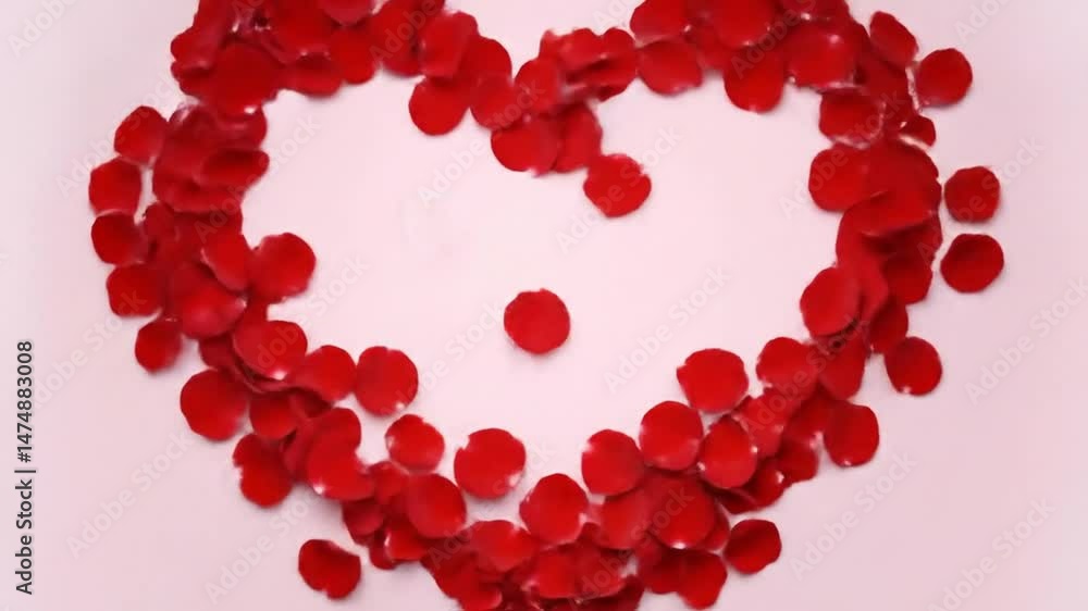 Heart-Shaped Rose Petal Frame on Red Background Heart-Shaped Rose Petal Frame on Red Background