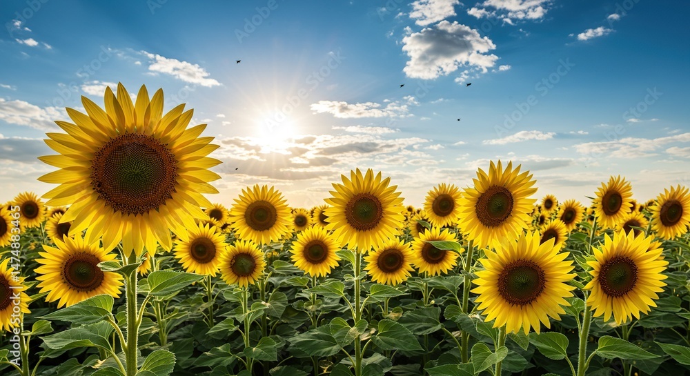 Fototapeta premium Blooming Sunflower Field Under a Blue Sky