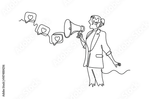  Social media marketing concept. Single line draw design. Vector graphic illustration