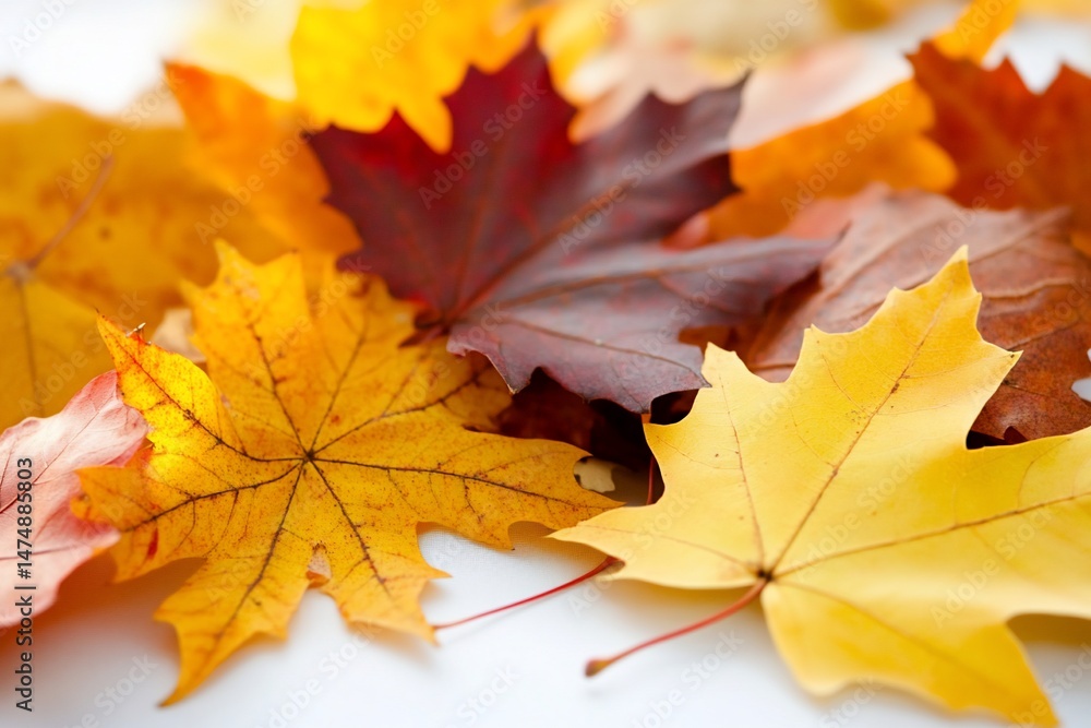 Vibrant autumn leaves on a white surface Vibrant autumn leaves on a white surface