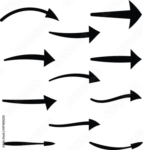 Curved and straight arrow vector set. Abstract directional icons for navigation, infographic, UI elements, and digital design on white background.