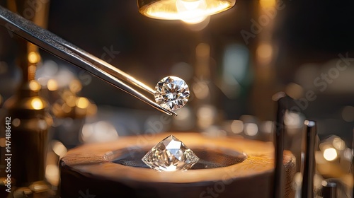 Precious diamonds being examined under a focused light.