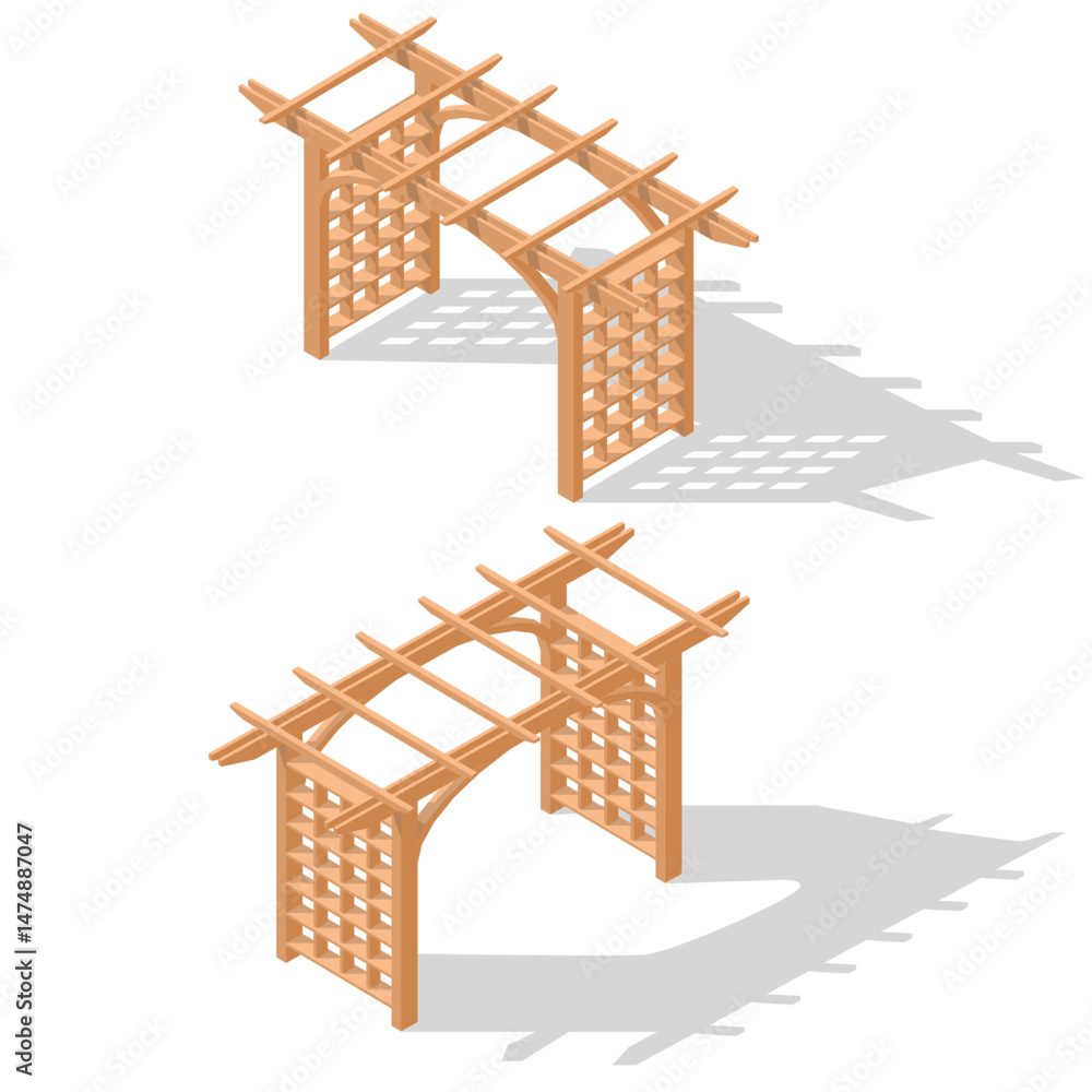 Gate pergola icon isometric vector. House building. Wood roof