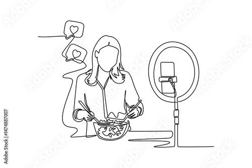  Social media marketing concept. Single line draw design. Vector graphic illustration
