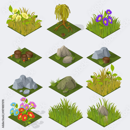 Obraz na płótnie Tree icon. Public park, forest and garden landscape vector icon. Nature map element for summer parkland illustration. Decorative tree, fir, bush and plant isolated isometric set on white background w salonie