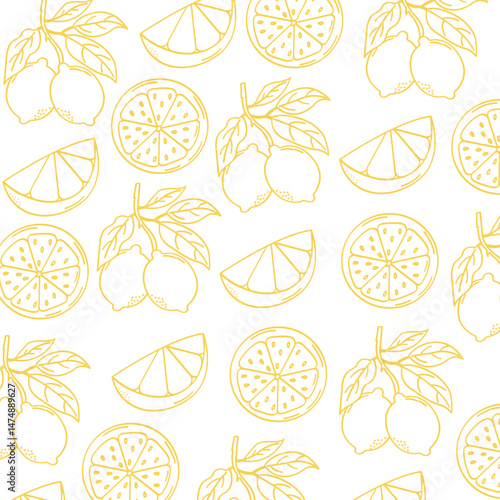 Lemon seamless pattern for backgrounds, presentations, wrapping papers, prints, artworks. Minimalist line art. Vector illustration	