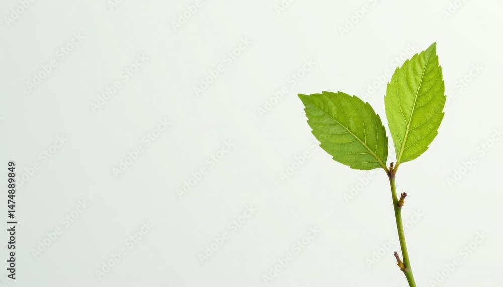 Fototapeta premium Single, delicate sapling against pure white backdrop, green, design