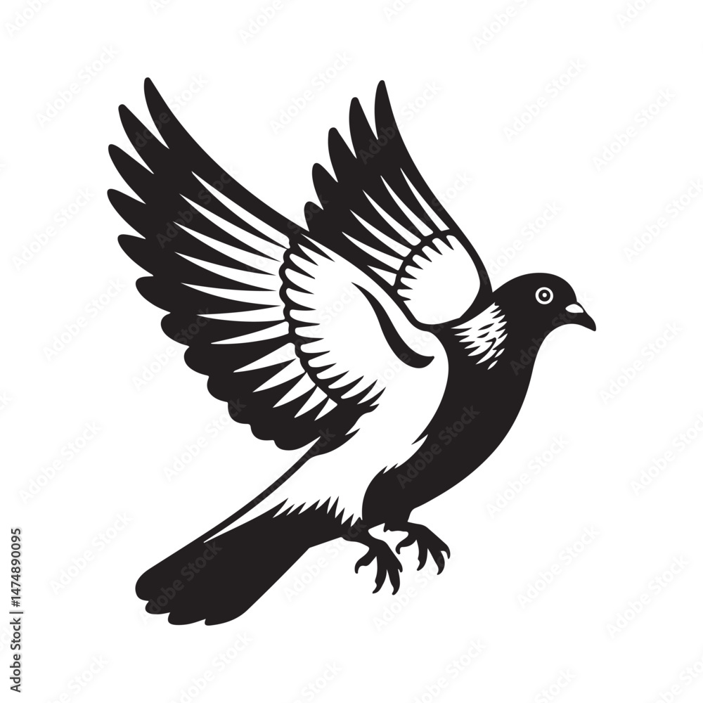 Fototapeta premium Pigeon in Flight A Graceful Silhouette of an Urban Bird in Nature