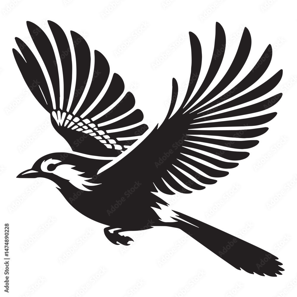 Naklejka premium Sharp Beak Blue Jay silhouette on branch – Blue Jay illustration – Minimalist Blue Jay vector – Bird silhouette