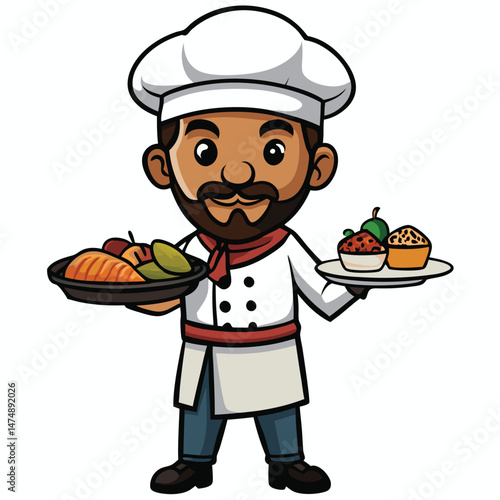 Indian chef in uniform and turban cooking, culinary arts and professional kitchen creativity