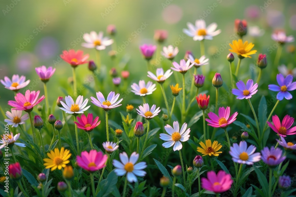 Obraz premium Subtle repeating pattern of small wildflowers , design, backdrop