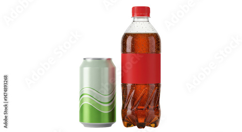 Isolated Soda Can and Bottle
