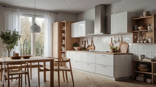 Wallpaper Mural Scandinavian kitchen, characterized by its clean and minimalist interior design, boasts a timeless white color scheme and wooden accents. Torontodigital.ca