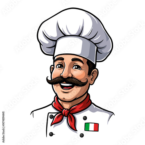 Smiling Italian Chef Cartoon Illustration  Culinary Artist Portrait