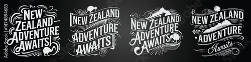 New Zealand Blackboard Emblem and Typography Set 