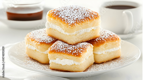 Wallpaper Mural Sweet pastry squares filled with creamy filling, dusted with powdered sugar, served on a plate Torontodigital.ca