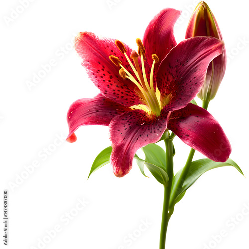single pink lily isolated on white (transparent) background