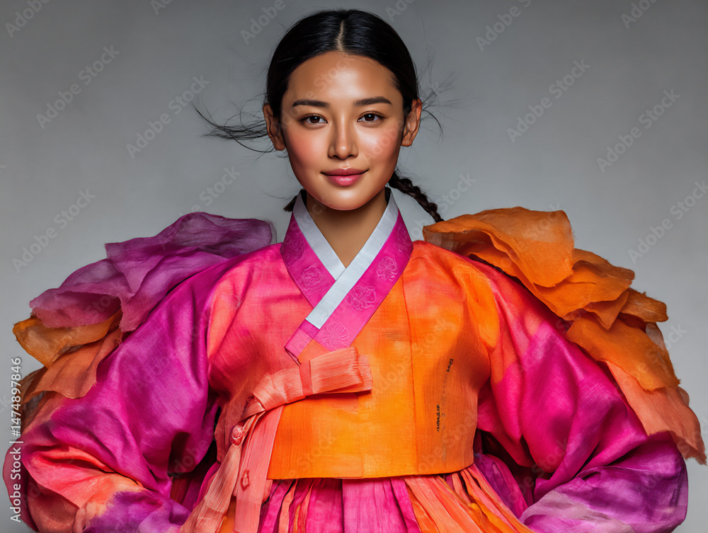 Fototapeta premium elegant woman in soft peach hanbok