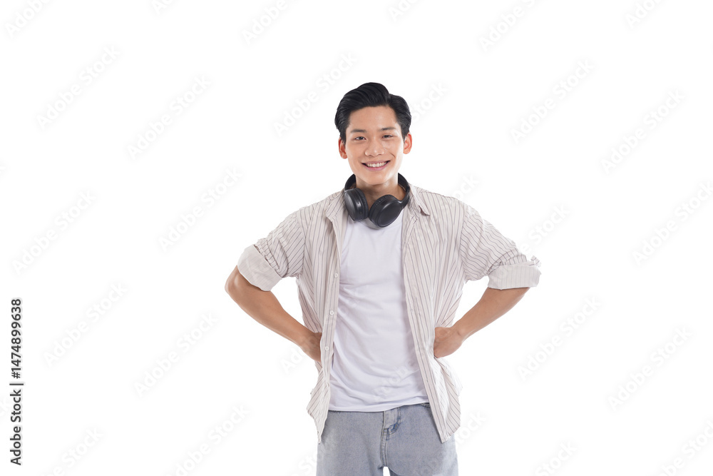 portrait of a young asian man standing posing on white background portrait of a young asian man standing posing on white background