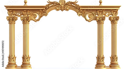 Ornate golden archway with columns and decorative floral elements