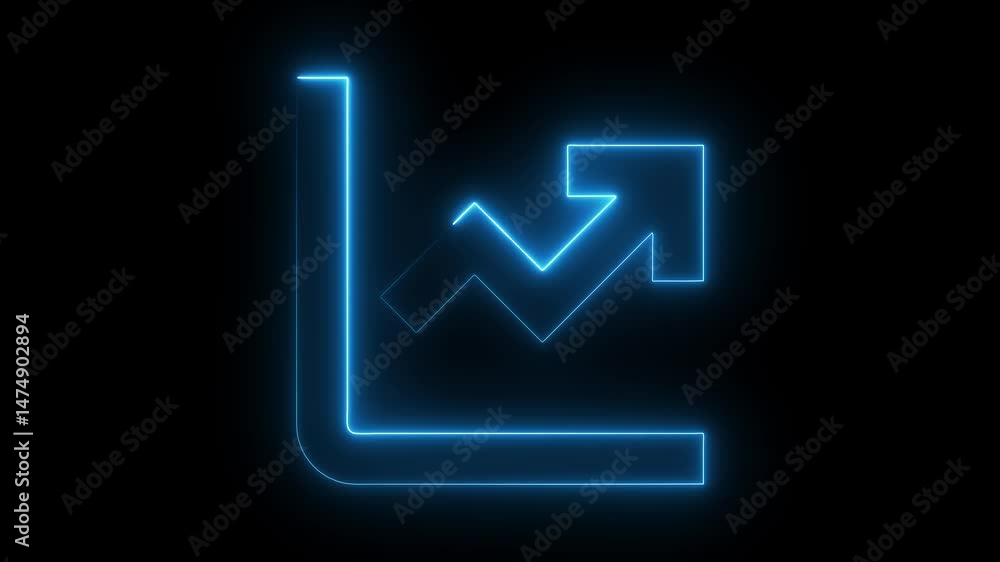 graph with cyan color arrow icon on black background. graph with cyan color arrow icon on black background.