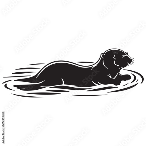 Black silhouette of a sea otter Vector Black silhouette. with white background