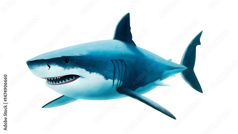 Obraz premium A shark with jaws swimming isolated on white background PNG