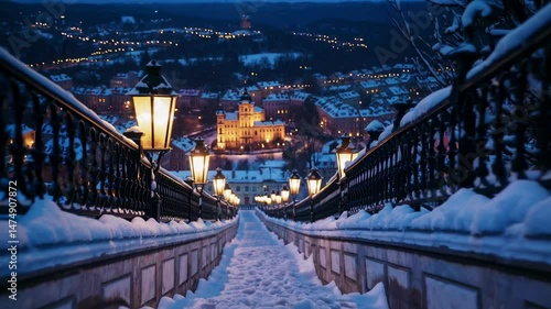 The captivating ambiance of Prague's snow-covered cobblestone street during winter is evocative of a fairy tale and beckons visitors to discover the enchantment of Christmas in the
