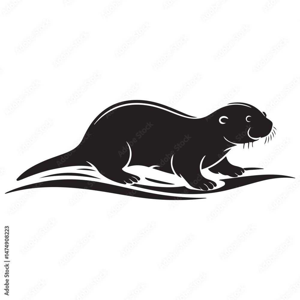 Fototapeta premium Black silhouette of a sea otter Vector Black silhouette. with white background