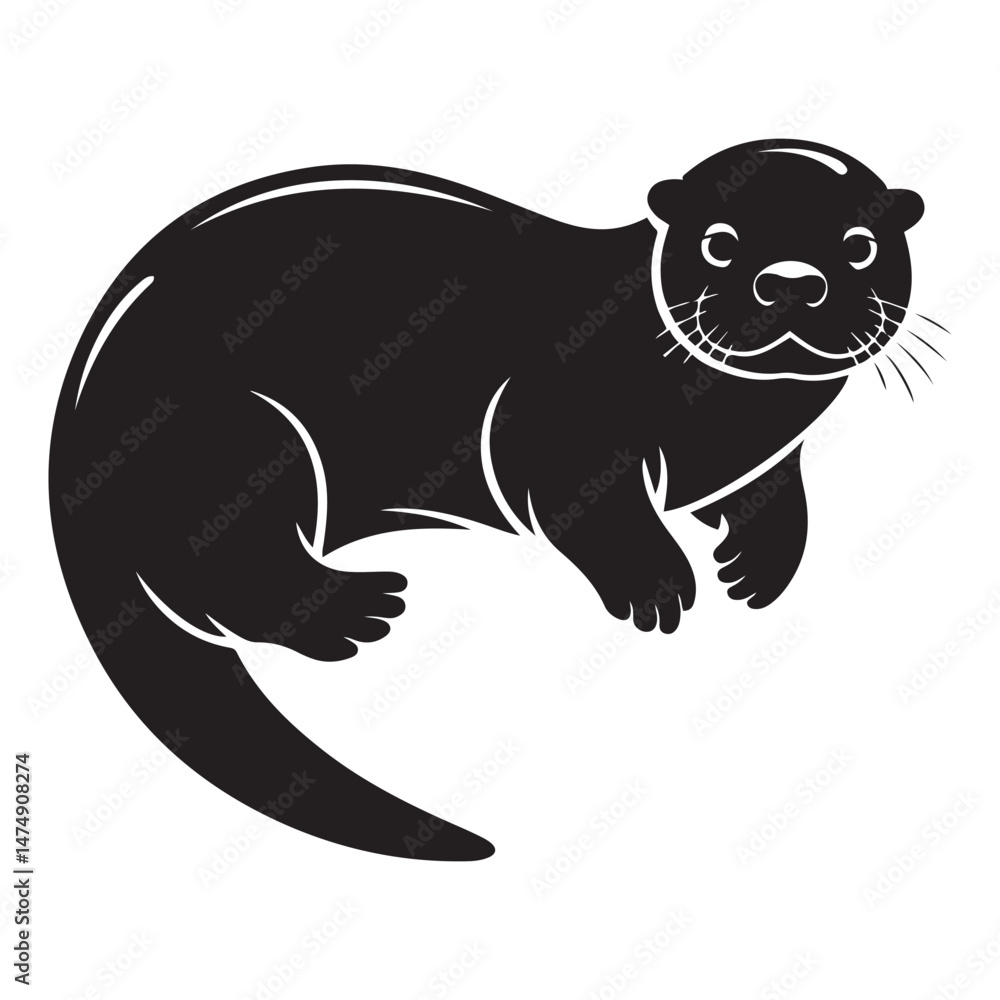 Obraz premium Black silhouette of a sea otter Vector Black silhouette. with white background