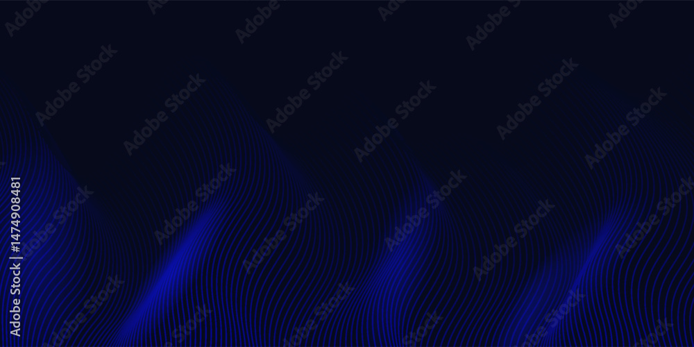 Abstract glowing wave lines on dark blue background. Dynamic wave pattern. Modern flowing wavy lines. Futuristic technology concept. Suit for banner, poster, cover, brochure, flyer, website Abstract glowing wave lines on dark blue background. Dynamic wave pattern. Modern flowing wavy lines. Futuristic technology concept. Suit for banner, poster, cover, brochure, flyer, website