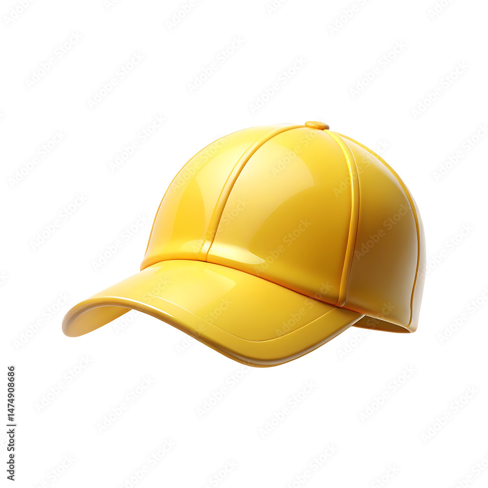 Fototapeta premium Yellow Cap 3d rendering isolated on transparent background. Cartoon plastic style