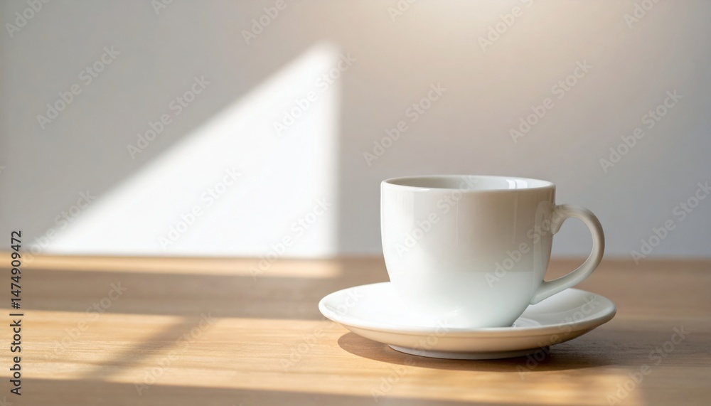 Fototapeta premium White Cup on Saucer with Light