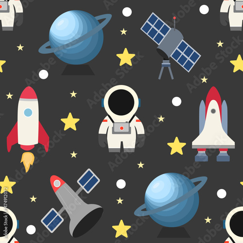 Seamless pattern background of space in a cute style.	
