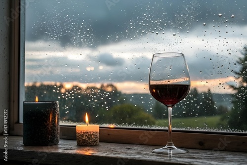 Rainy Window Still Life with Red Wine and Candlelight – Moody Realism Photography