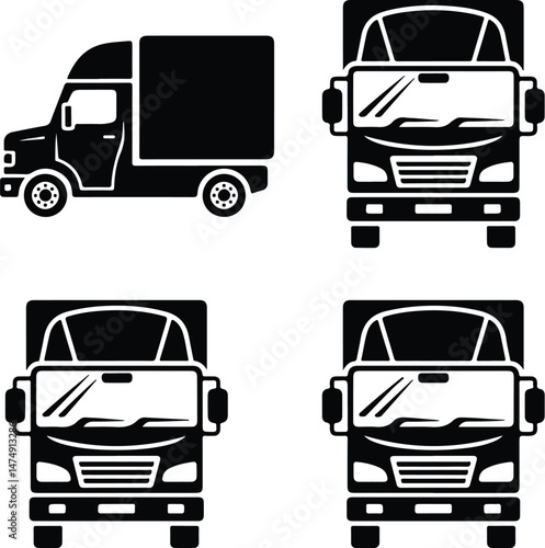 Delivery Truck Silhouette Set | Cargo & Transport Vector Icons Logistics & Shipping Trucks Silhouettes | Delivery Vehicle Icons