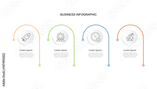 Design template infographic. Banner template presentation. 4 step line with circle and icons. 
