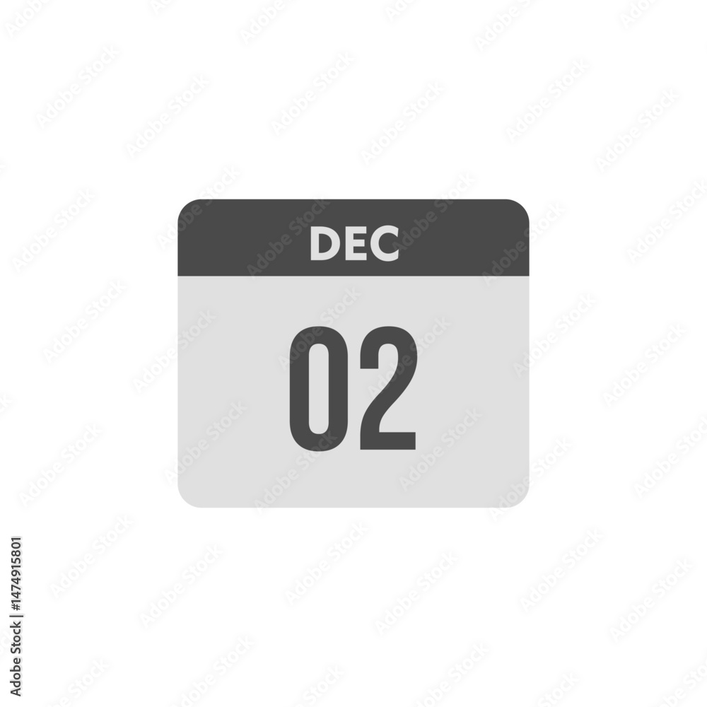 calender icon, 02 december icon with white background calender icon, 02 december icon with white background