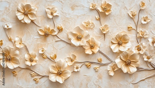 Beige Floral Pattern With Gold Accents