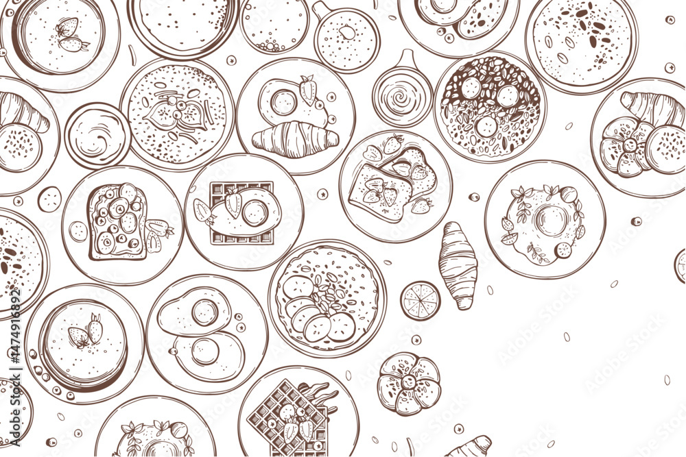 custom made wallpaper toronto digitalHand-drawn breakfast food. Vector  background. Sketch illustration