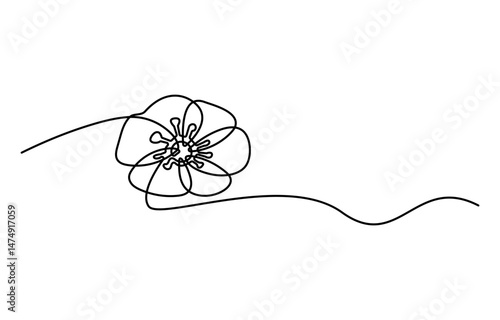 Poppy, Remembrance Day or Veterans Day Continuous Line Drawing with Editable Stroke and Copy Space