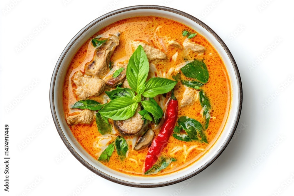 Delicious Spicy Red Curry with Chicken and Noodles in a Bowl Delicious Spicy Red Curry with Chicken and Noodles in a Bowl
