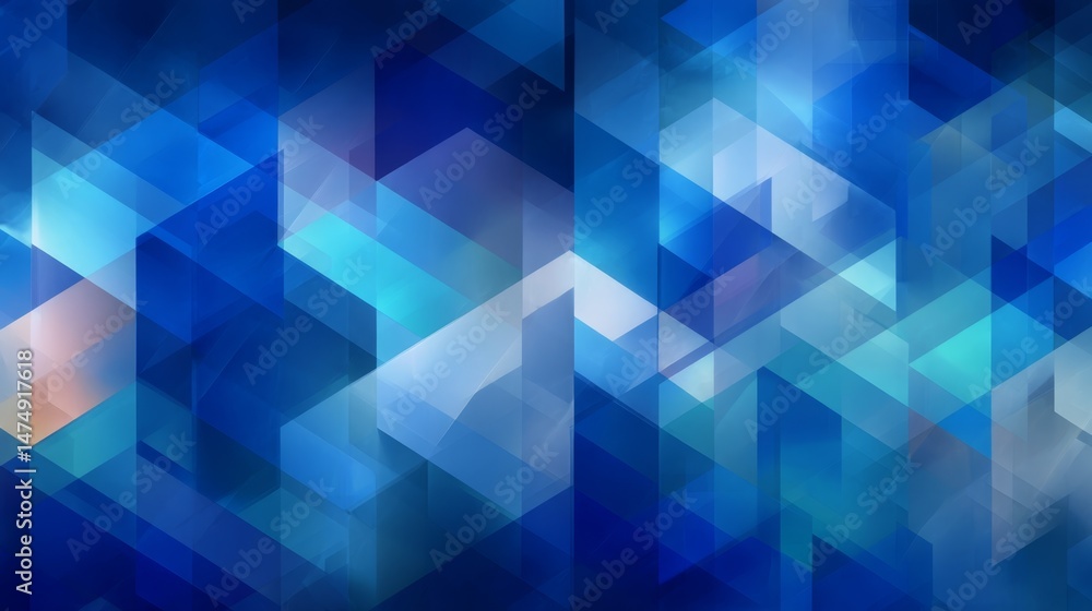 Obraz premium Abstract overlapping blue geometric squares on dark background pattern.