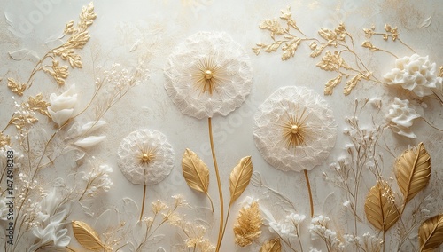 Elegant Floral Wall Art With Gold Accents